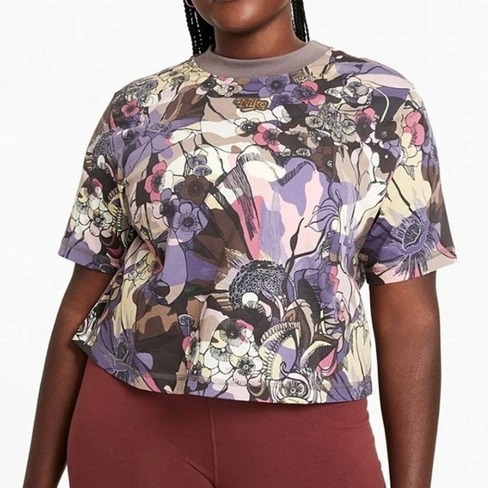 Nike Floral Graphic Crop XL Abstract Artsy Tee Oversized Boxy Streetwear